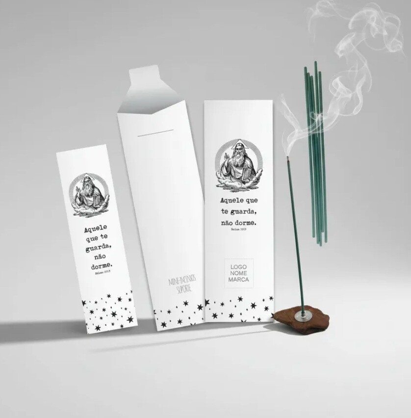 Kit Incenso Personalizado Religioso Salmo 121 Mimo Branco - 24un