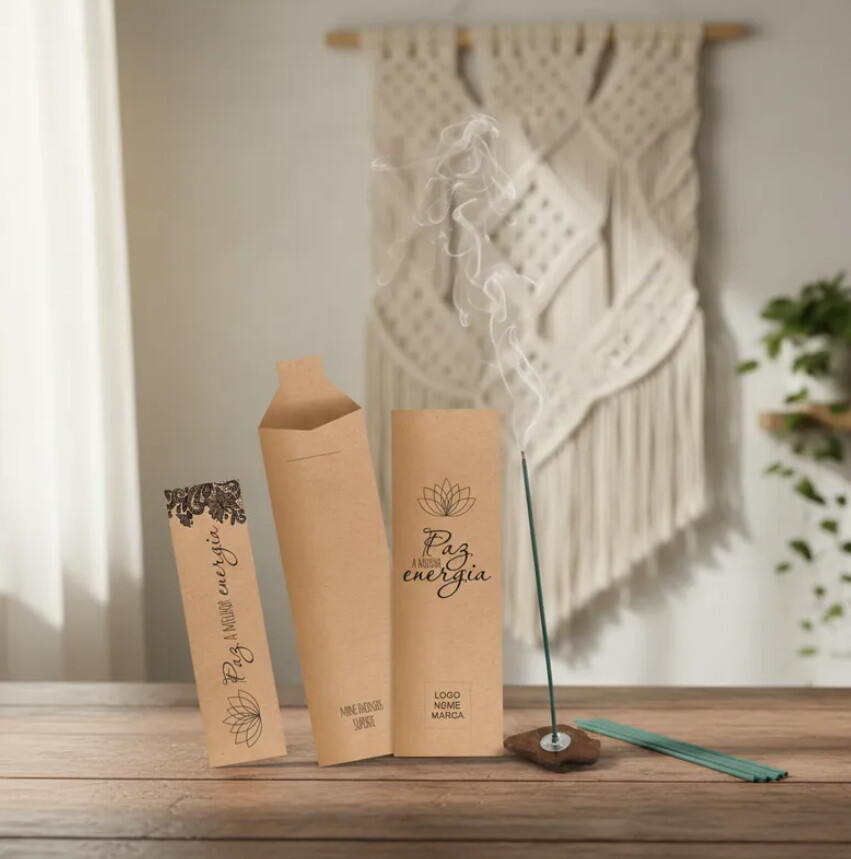 Kit Incenso Personalizado Flor de Lótus Renda Kraft Mimo - 24un