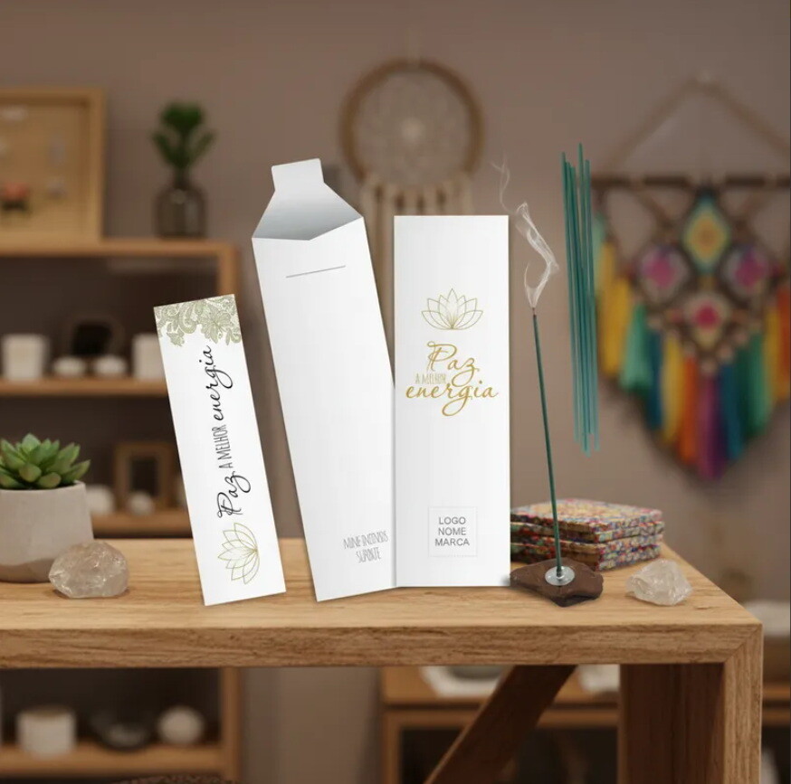 Kit Incenso Personalizado Flor de Lótus Renda Kraft Mimo - 24un