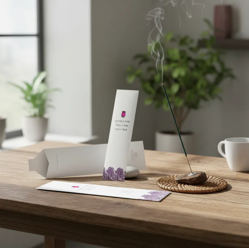 Kit Incenso Personalizado Rosa Botão Renda Roxa Kraft - 24un