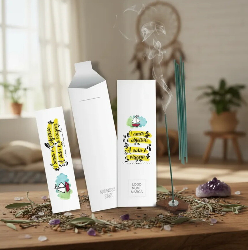Kit Incenso Personalizado Barquinho Aquarela Mimo Branco - 24un