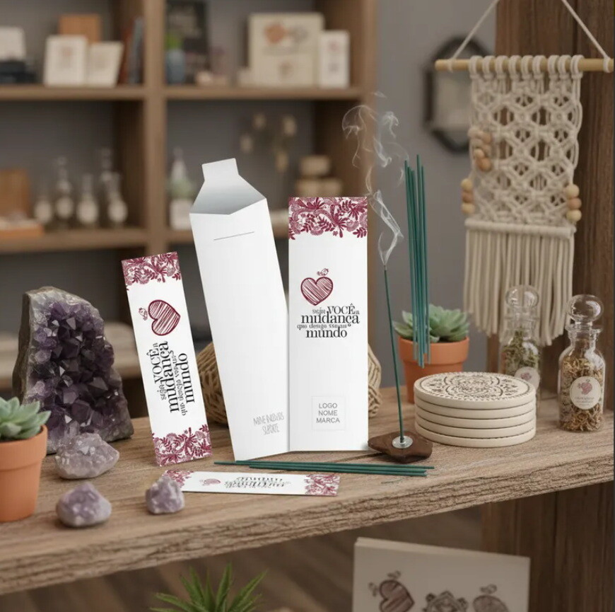 Kit Incenso Personalizado Coração Renda Marsala Lembrancinha - 