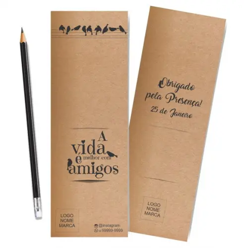 Card com Lápis e Borracha ou Caneta, Personalizado. M006.