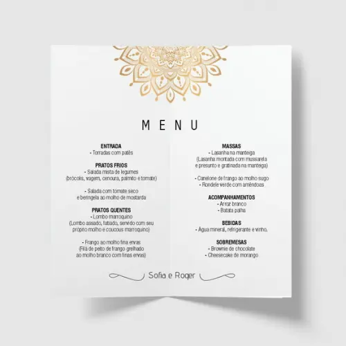 Cardápio / Menu Personalizado Casamento e Festas