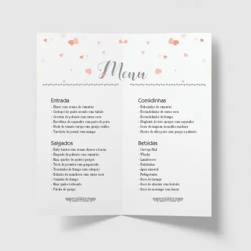 Cardápio / Menu Personalizado Casamento e Festas