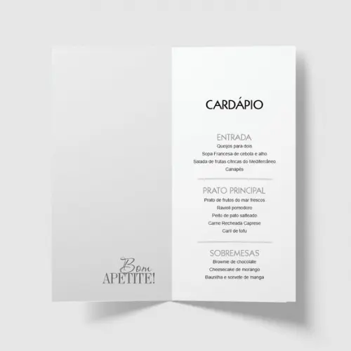 Cardápio / Menu Personalizado Casamento e Festas