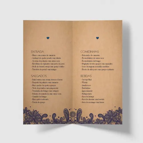 Cardápio / Menu Personalizado Casamento e Festas