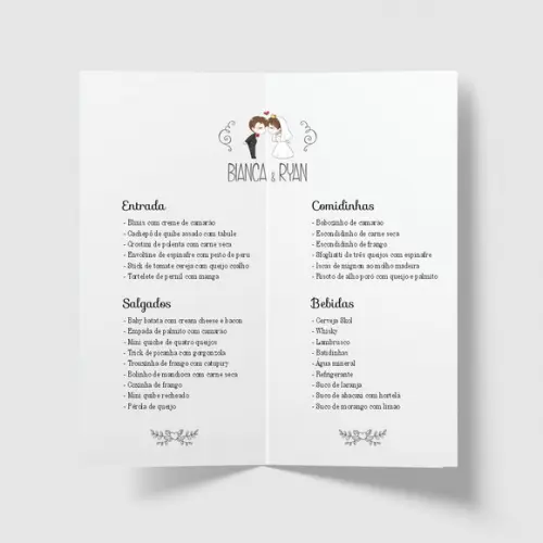Cardápio / Menu Personalizado Casamento e Festas