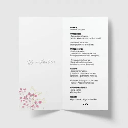 Cardápio / Menu Personalizado Casamento e Festas