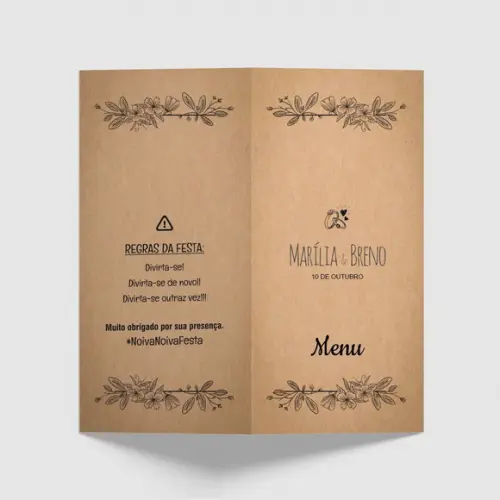 Cardápio / Menu Personalizado Casamento e Festas