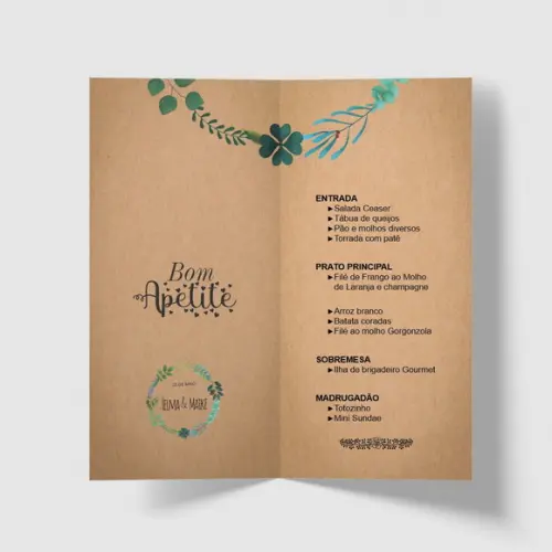 Cardápio / Menu Personalizado Casamento e Festas