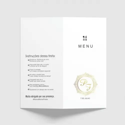 Cardápio / Menu Personalizado Casamento e Festas