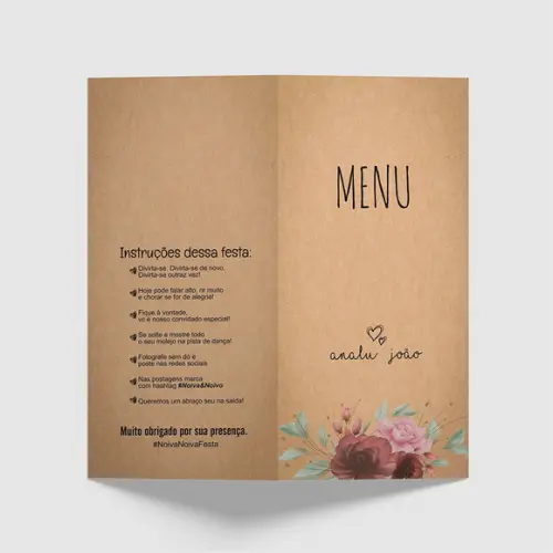 Cardápio / Menu Personalizado Casamento e Festas