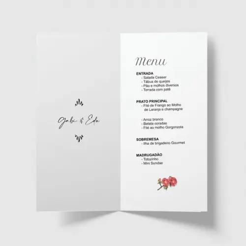 Cardápio / Menu Personalizado Casamento e Festas