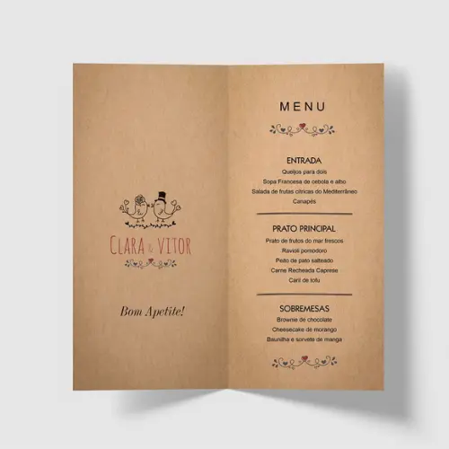 Cardápio / Menu Personalizado Casamento e Festas