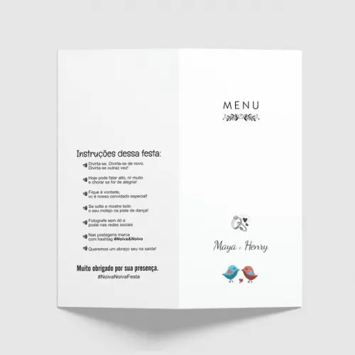 Cardápio / Menu Personalizado Casamento e Festas