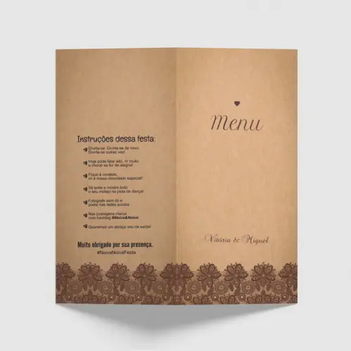 Cardápio / Menu Personalizado Casamento e Festas