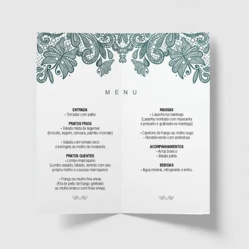 Cardápio / Menu Personalizado Casamento e Festas