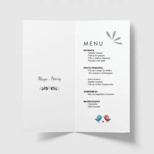 Cardápio / Menu Personalizado Casamento e Festas