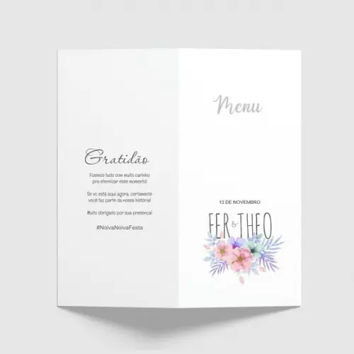 Cardápio / Menu Personalizado Casamento e Festas
