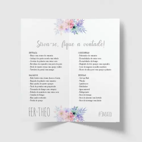 Cardápio / Menu Personalizado Casamento e Festas