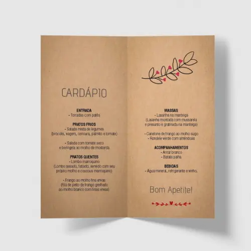Cardápio / Menu Personalizado Casamento e Festas