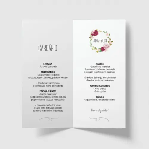 Cardápio / Menu Personalizado Casamento e Festas