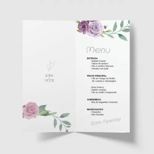 Cardápio / Menu Personalizado Casamento e Festas