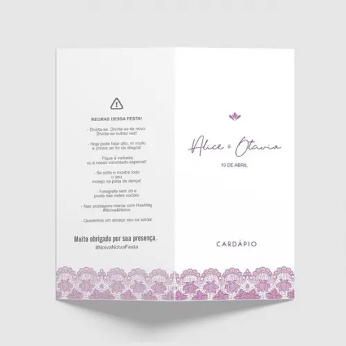 Cardápio / Menu Personalizado Casamento e Festas