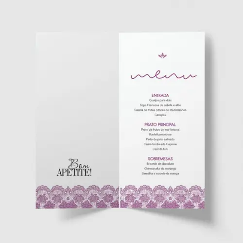 Cardápio / Menu Personalizado Casamento e Festas