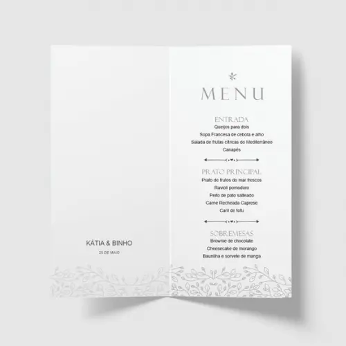 Cardápio / Menu Personalizado Casamento e Festas
