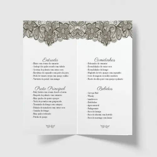 Cardápio / Menu Personalizado Casamento e Festas