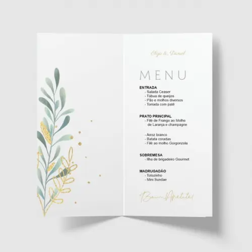 Cardápio / Menu Personalizado Casamento e Festas