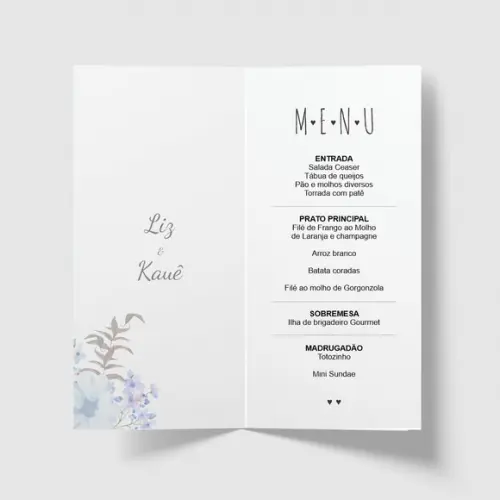 Cardápio / Menu Personalizado Casamento e Festas