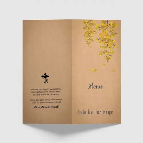 Cardápio / Menu Personalizado Casamento e Festas