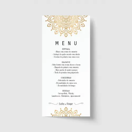 Cardápio / Menu personalizado casamento e festas 10cm x 21cm