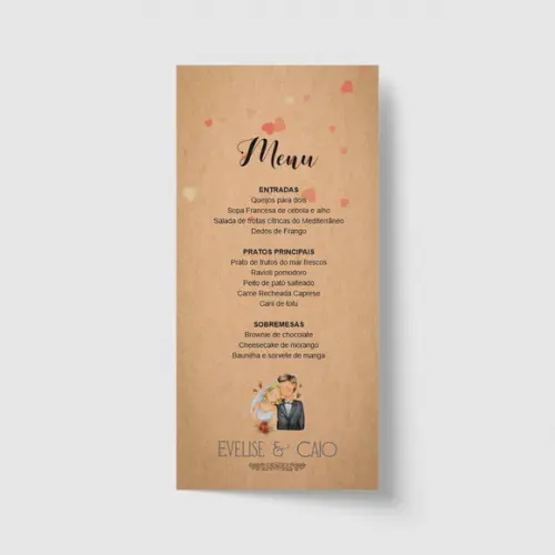 Cardápio / Menu personalizado casamento e festas 10cm x 21cm