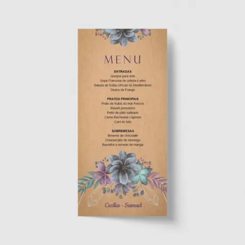 Cardápio / Menu personalizado casamento e festas 10cm x 21cm