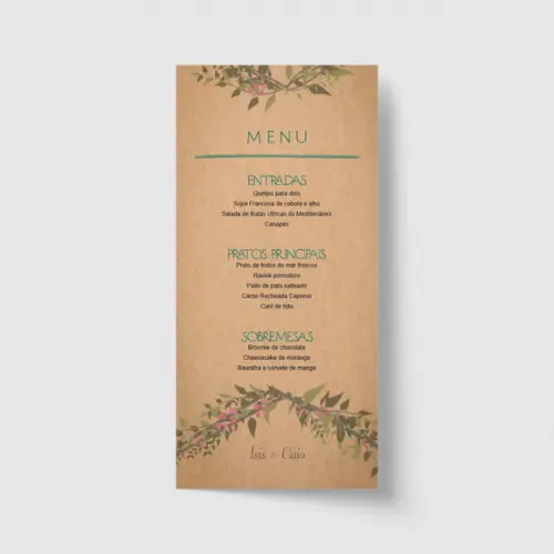 Cardápio / Menu personalizado casamento e festas 10cm x 21cm