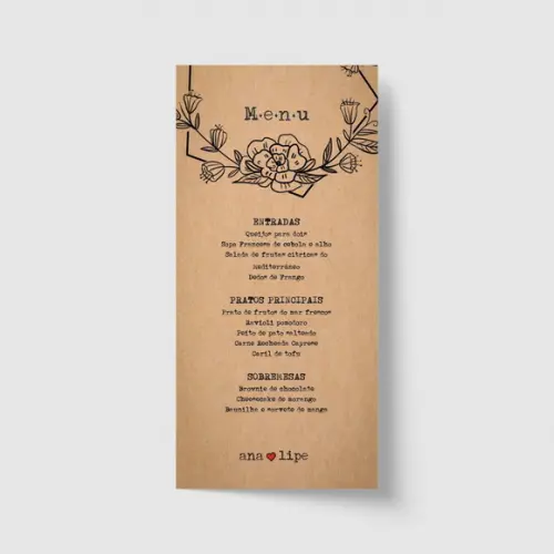 Cardápio / Menu personalizado casamento e festas 10cm x 21cm