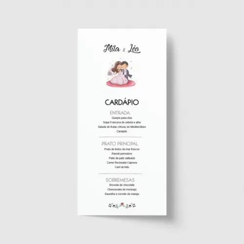 Cardápio / Menu personalizado casamento e festas 10cm x 21cm