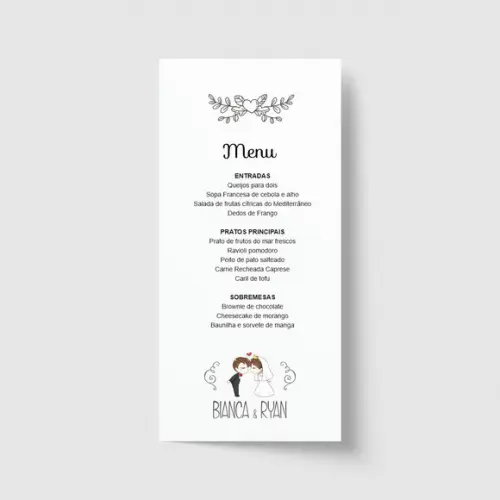 Cardápio / Menu personalizado casamento e festas 10cm x 21cm