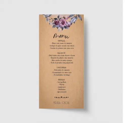 Cardápio / Menu personalizado casamento e festas 10cm x 21cm
