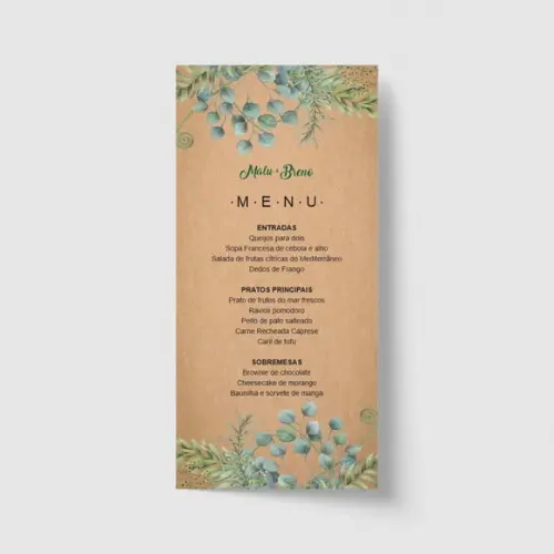 Cardápio / Menu personalizado casamento e festas 10cm x 21cm