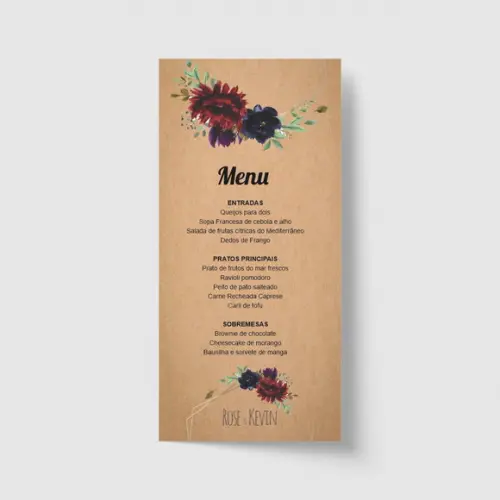 Cardápio / Menu personalizado casamento e festas 10cm x 21cm