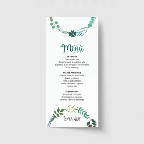 Cardápio / Menu personalizado casamento e festas 10cm x 21cm