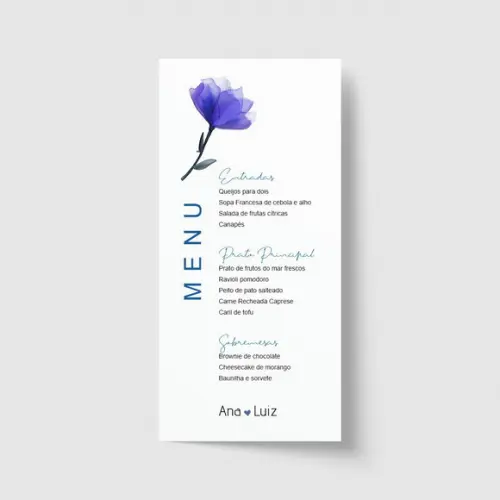 Cardápio / Menu personalizado casamento e festas 10cm x 21cm
