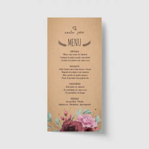 Cardápio / Menu personalizado casamento e festas 10cm x 21cm