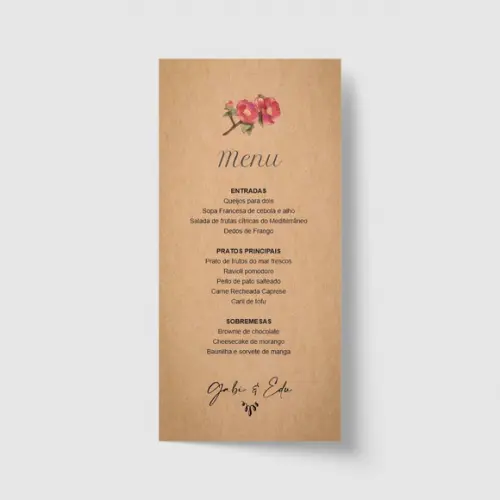 Cardápio / Menu personalizado casamento e festas 10cm x 21cm