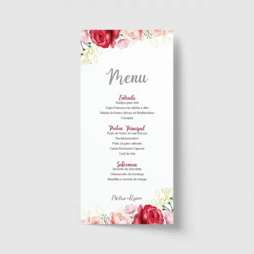 Cardápio / Menu personalizado casamento e festas 10cm x 21cm